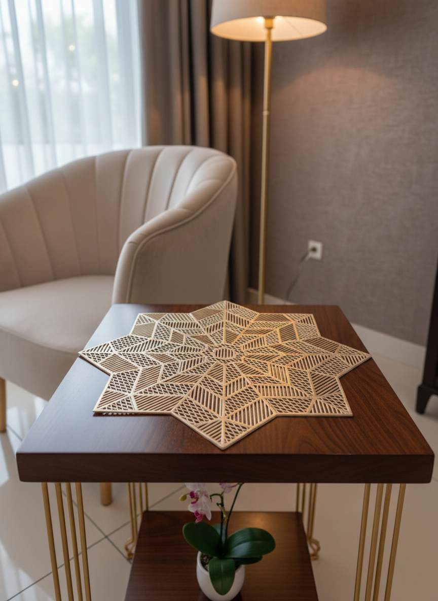 Golden luxury intricate geometric star Mat – Elegant Heat-Resistant Placemat