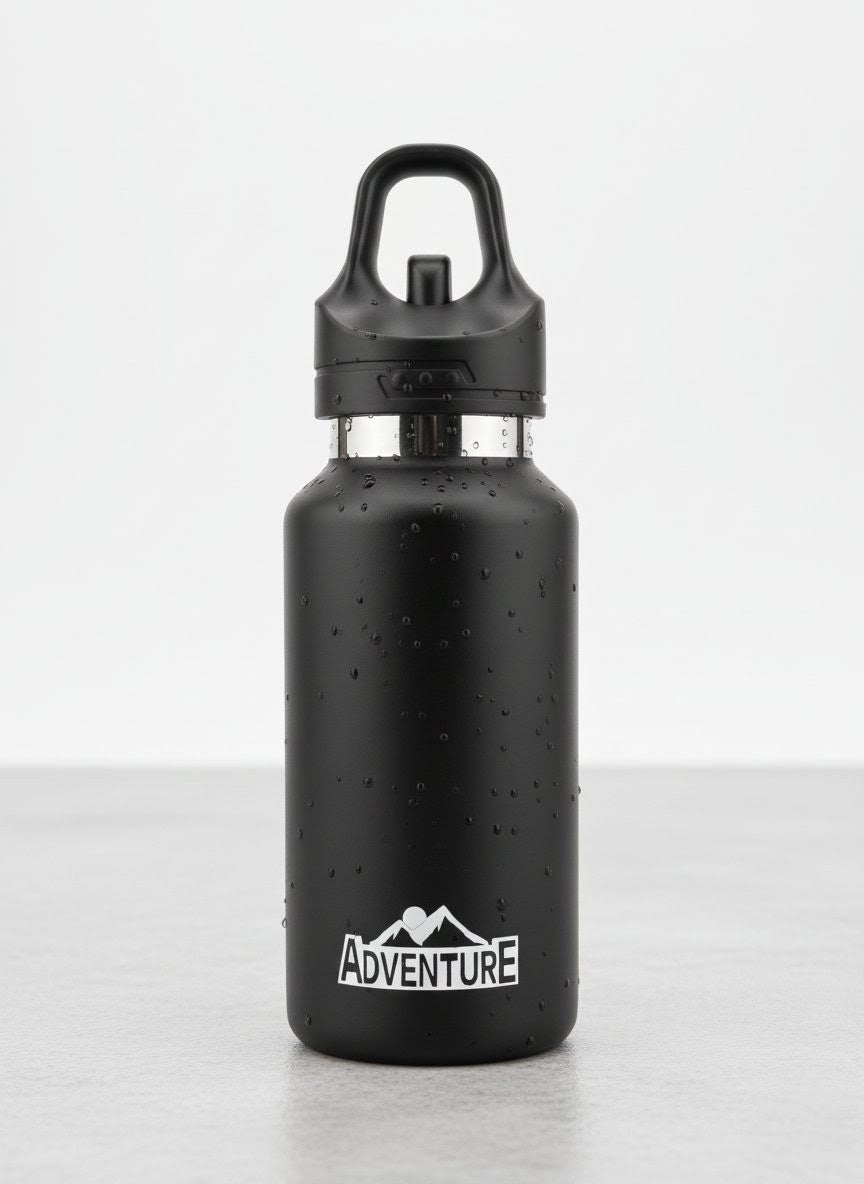 Vacuum Insulated Water Bottle with Rapid-Action Push Button Spout – Leak-Proof & High Durability - Black 1