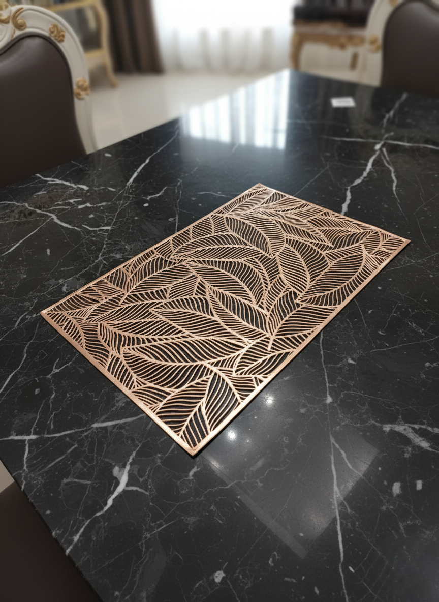 Luxury Golden Leaf Table Mat – Elegant Heat-Resistant Placemat for Dining & Coffee Tables
