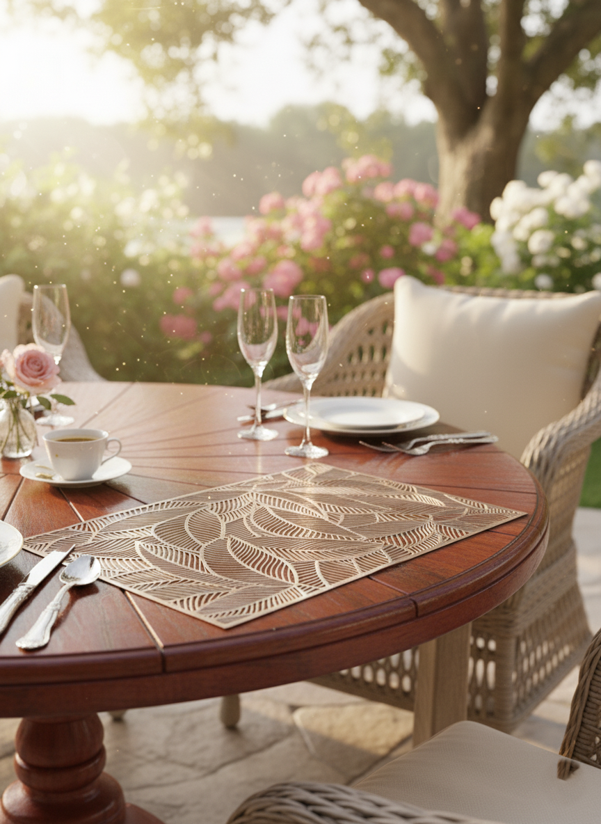 Luxury Golden Leaf Table Mat – Elegant Heat-Resistant Placemat for Dining & Coffee Tables