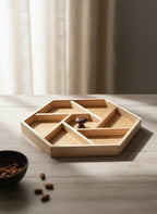 Wooden Serving Tray Artisan Hexagonal | 6-Section Dry Fruit & Snack Organizer