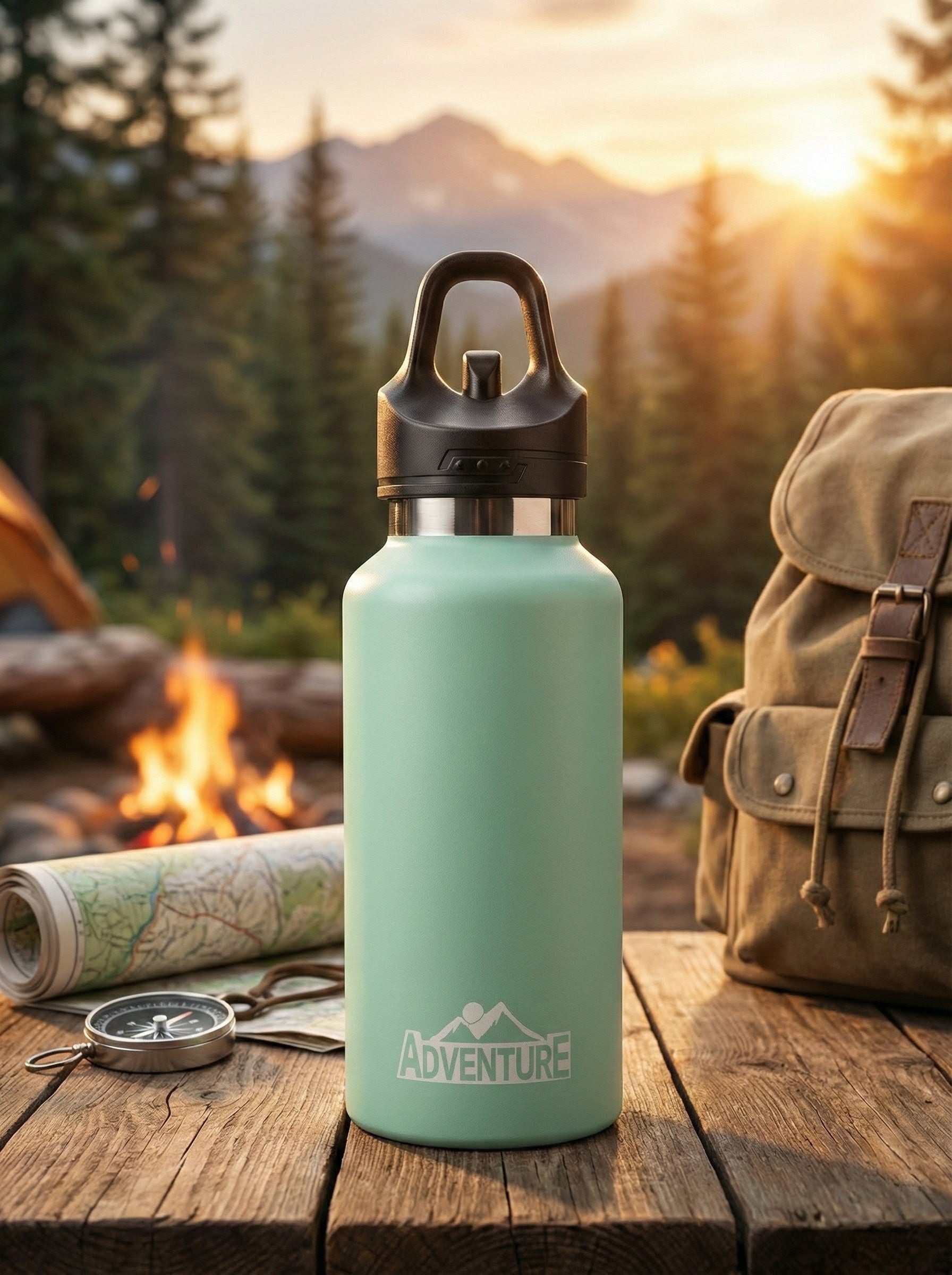 Vacuum Insulated Water Bottle with Rapid-Action Push Button Spout – Leak-Proof & High Durability - Mint Green