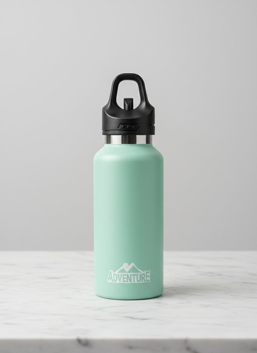 Vacuum Insulated Water Bottle with Rapid-Action Push Button Spout – Leak-Proof & High Durability - Mint Green