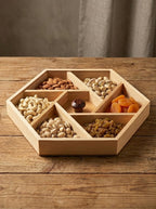 Wooden Serving Tray Artisan Hexagonal | 6-Section Dry Fruit & Snack Organizer